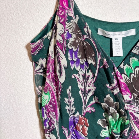 Diane Von Furstenberg Silk Fiesta Green Dress SIZE 6 - Picture 8 of 14